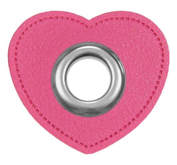 Ösen-Patches Herzform Breite 39 mm ,Höhe 35 mm , Ø 10 mm,  Pink